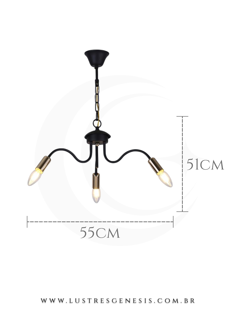 Pendente moderno preto Unevem com três lâmpadas, ideal para bancadas, mesas de jantar, lavabos e ilhas, com medidas de 51cm de altura e 55cm de largura.